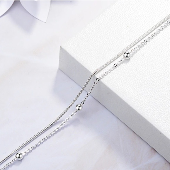 Sterling Silver Double Strand Snake Chain Bracelet - Picture 1 of 11